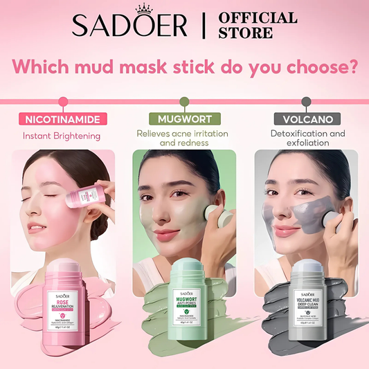 SADOER - Rose, Mugwort & Volcanic Mud Clay Stick Mask 3pcs Bundle