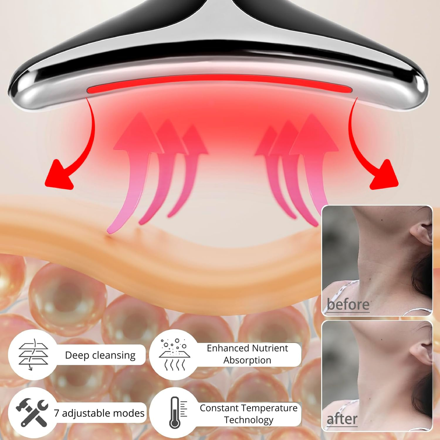 Face and Neck Massager with 7 Light Therapy Modes