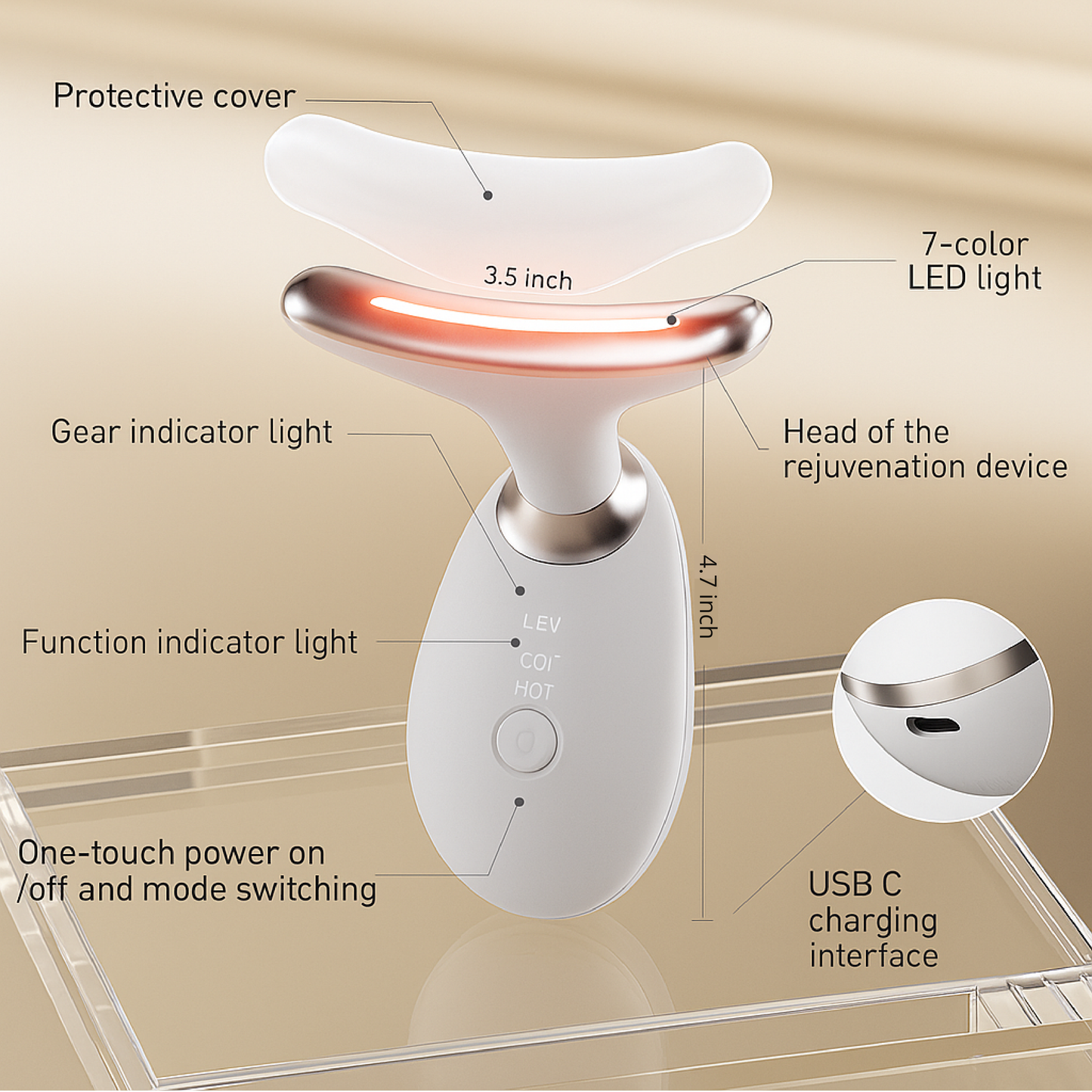 Face and Neck Massager with 7 Light Therapy Modes