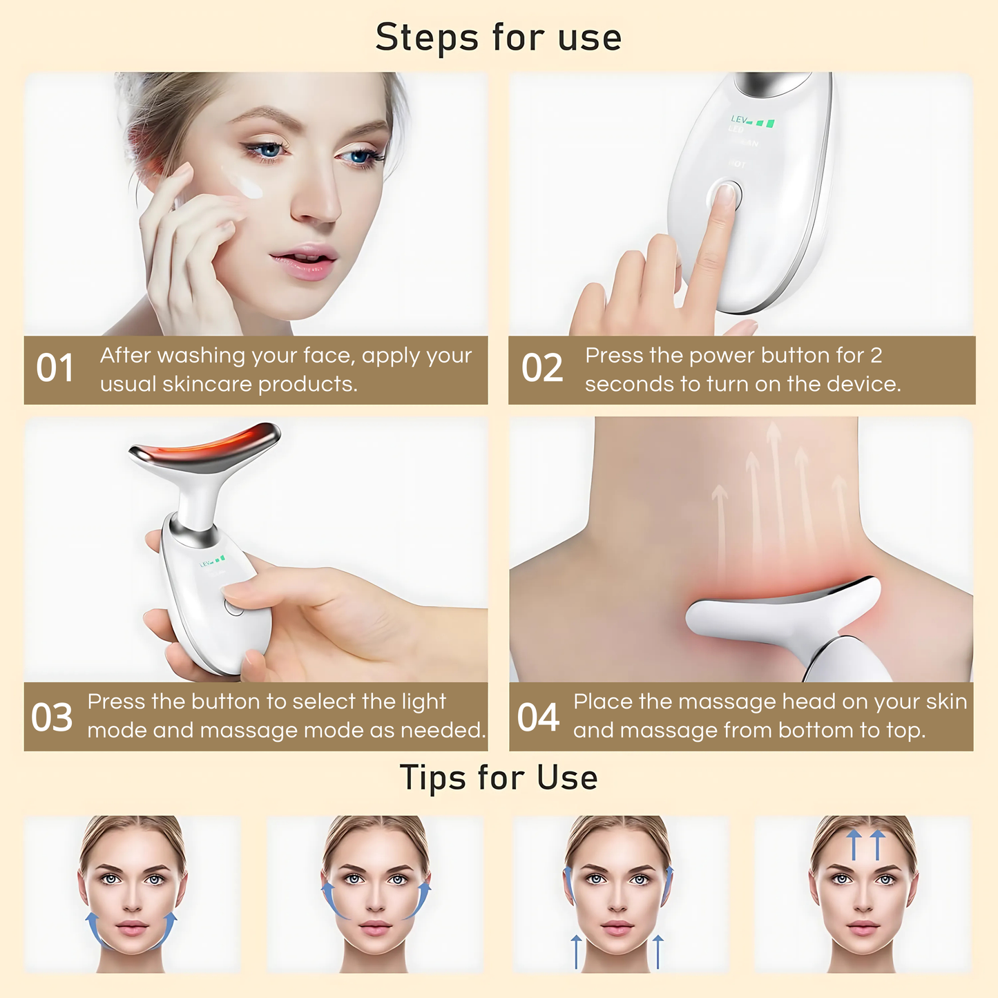 Face and Neck Massager with 7 Light Therapy Modes