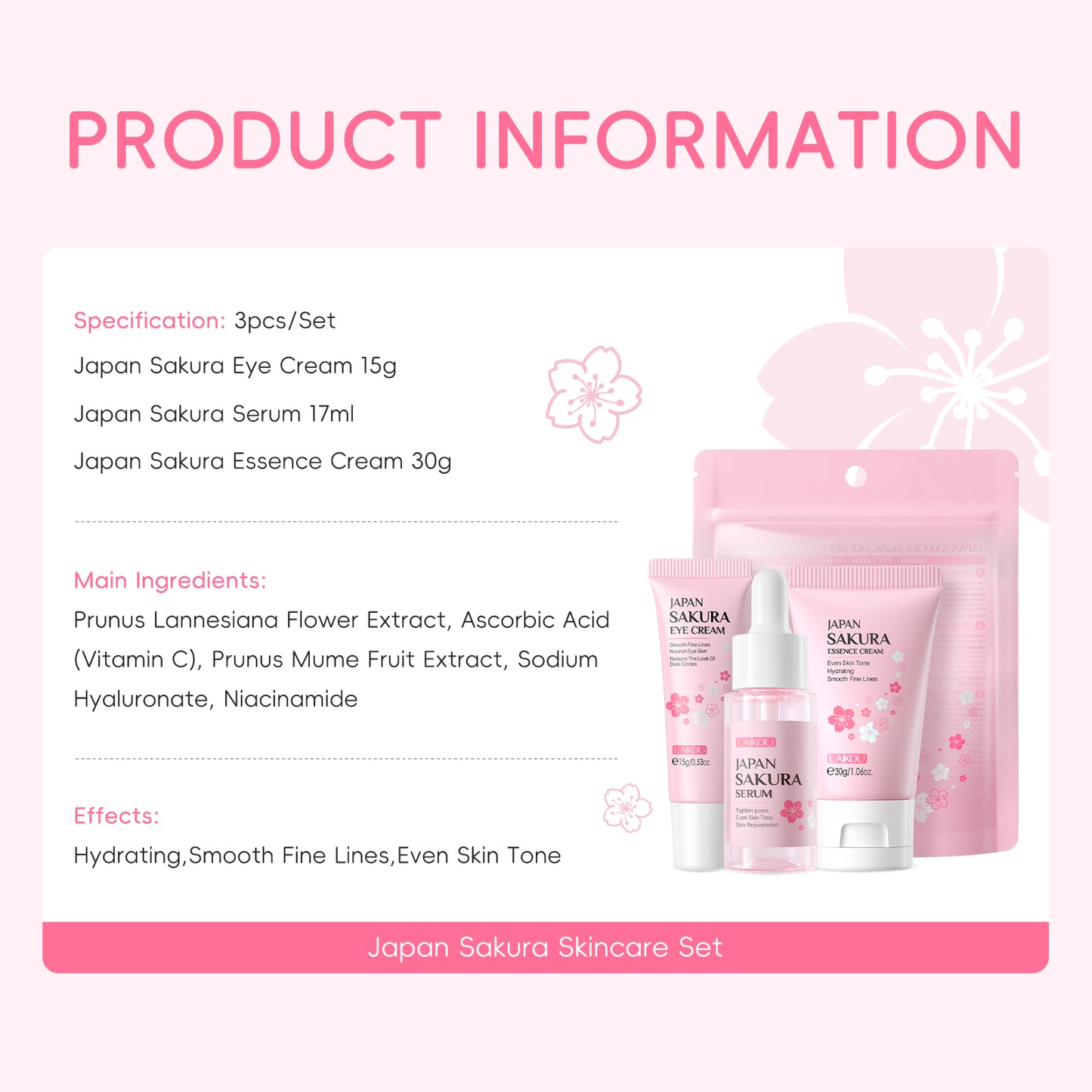 LAIKOU - Japan Sakura Cream Duo & Serum 3pcs Set