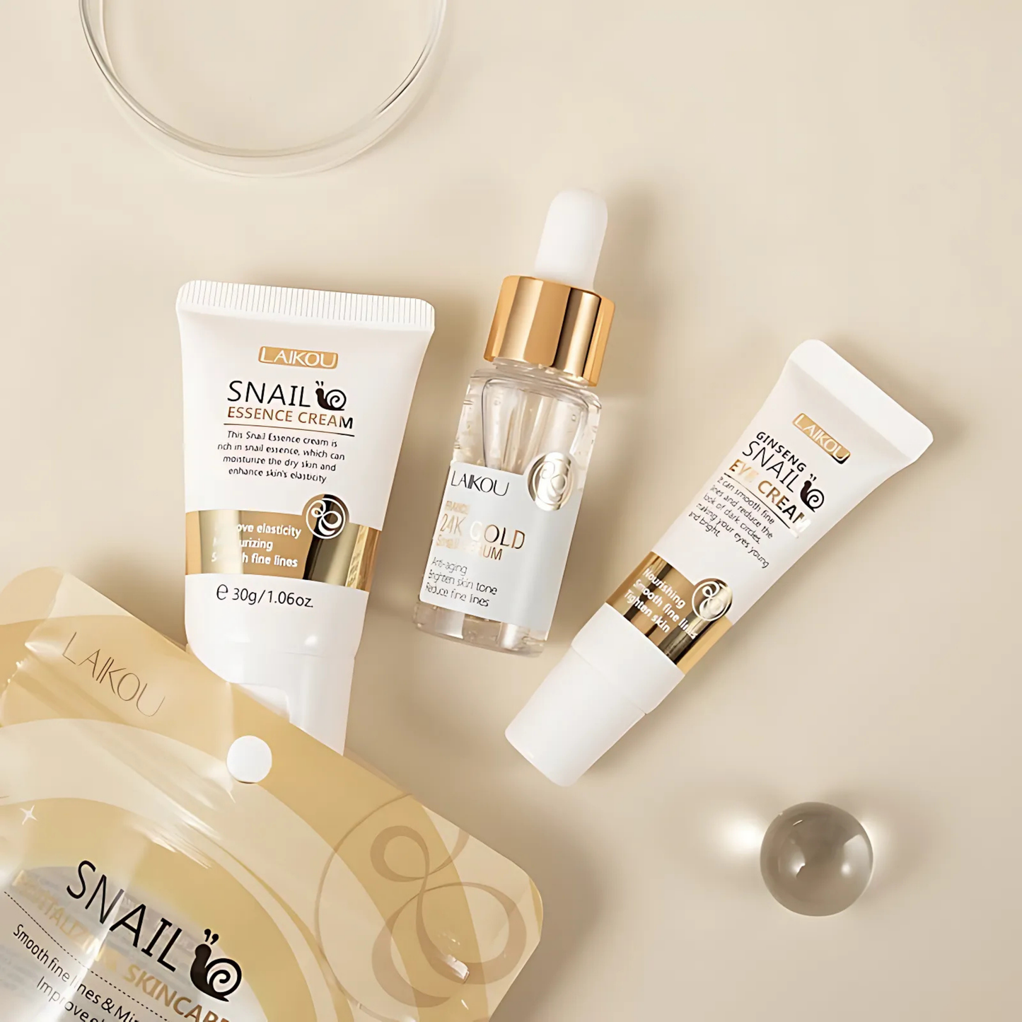 LAIKOU - Revitalizing Snail Mucin Cream Duo & Serum 3pcs Set