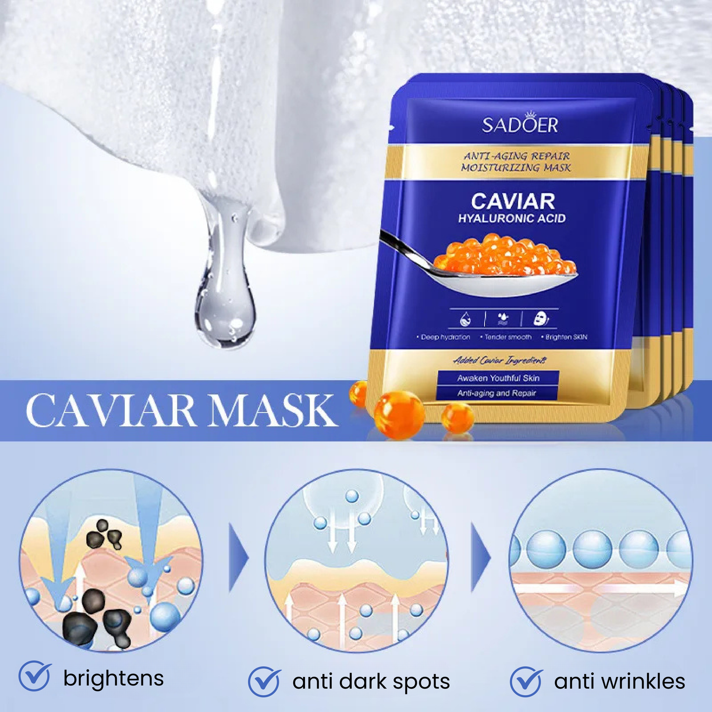 SADOER - Caviar & Hyaluronic Acid Mask 5/10pcs